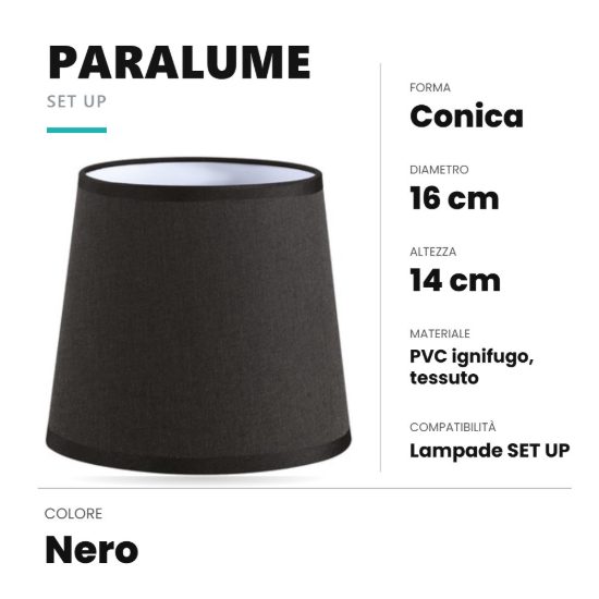 Ideal lux set up paralume conico in tessuto 16x14cm nero