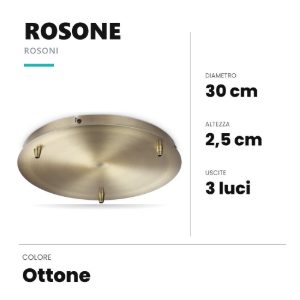 Ideal lux rosone standard a 3 luci 30cm ottone