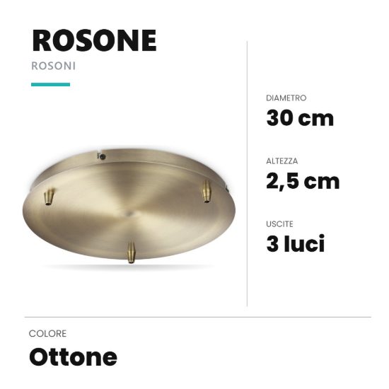 Ideal lux rosone standard a 3 luci 30cm ottone