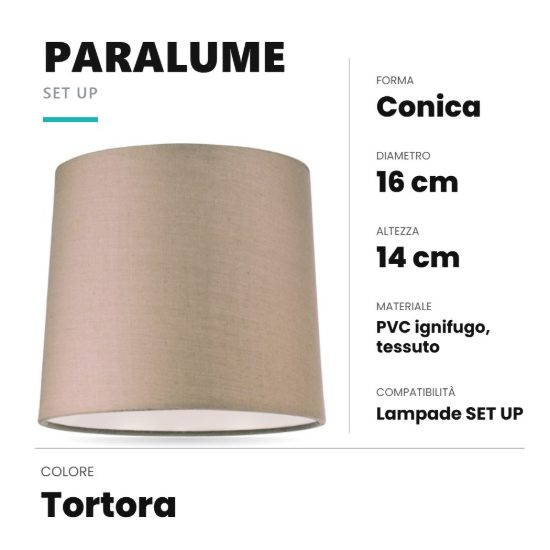 Ideal lux set up paralume conico in tessuto 16x14cm tortora
