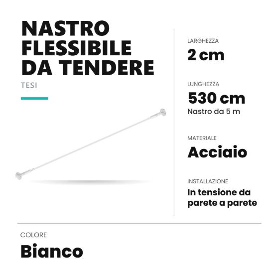 Ideal lux tesi nastro flessibile in acciaio da tendere 20mmx5m per strisce led bianco