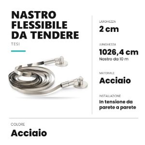 Ideal lux tesi nastro flessibile in acciaio da tendere 20mmx10m per strisce led acciaio