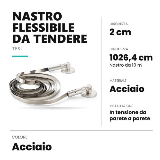 Ideal lux tesi nastro flessibile in acciaio da tendere 20mmx10m per strisce led acciaio
