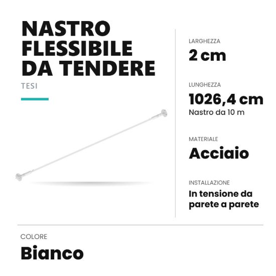 Ideal lux tesi nastro flessibile in acciaio da tendere 20mmx10m per strisce led bianco