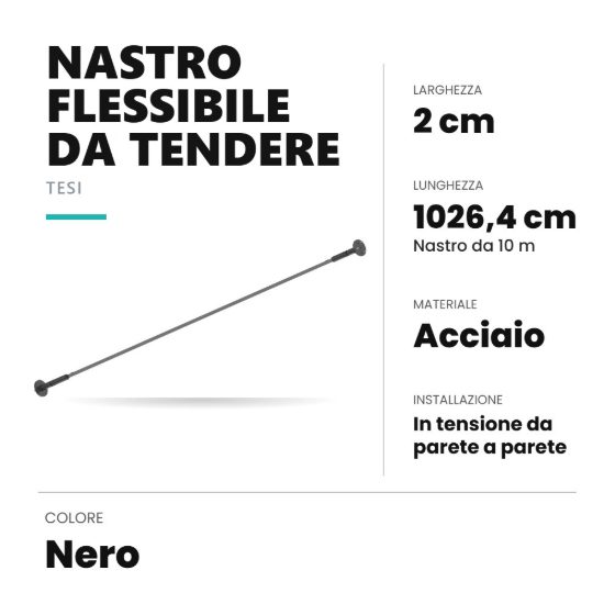 Ideal lux tesi nastro flessibile in acciaio da tendere 20mmx10m per strisce led nero