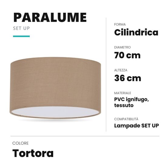 Ideal lux set up paralume cilindrico in tessuto 70x36cm tortora