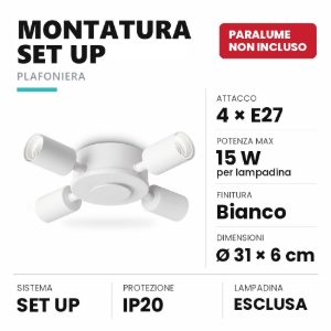 Ideal lux set up montatura per plafoniera 4 luci e27 31cm bianca senza paralume