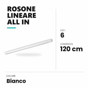Ideal lux rosone lineare all in a 6 luci 120cm bianco