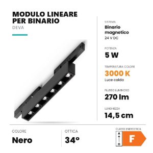 Ideal lux deva accent faretto lineare per binario magnetico led 5w 3000k 14,5cm moderno nero