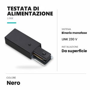 Ideal lux link testata di alimentazione per binario monofase da superficie nera