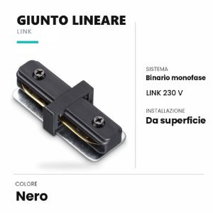 Ideal lux link giunto lineare per binario monofase da superficie nero