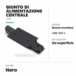 Ideal lux link giunto di alimentazione centrale per binario monofase da superficie nero