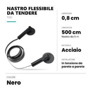 Ideal lux tesi nastro flessibile in acciaio da tendere 8mmx5m per strisce led nero