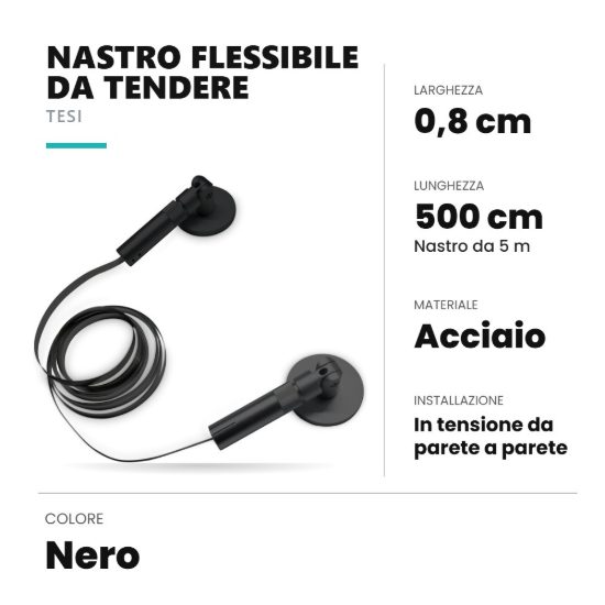 Ideal lux tesi nastro flessibile in acciaio da tendere 8mmx5m per strisce led nero