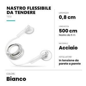 Ideal lux tesi nastro flessibile in acciaio da tendere 8mmx5m per strisce led bianco
