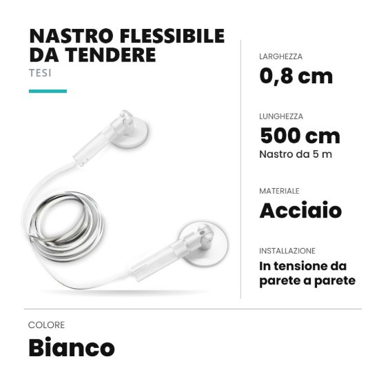 Ideal lux tesi nastro flessibile in acciaio da tendere 8mmx5m per strisce led bianco