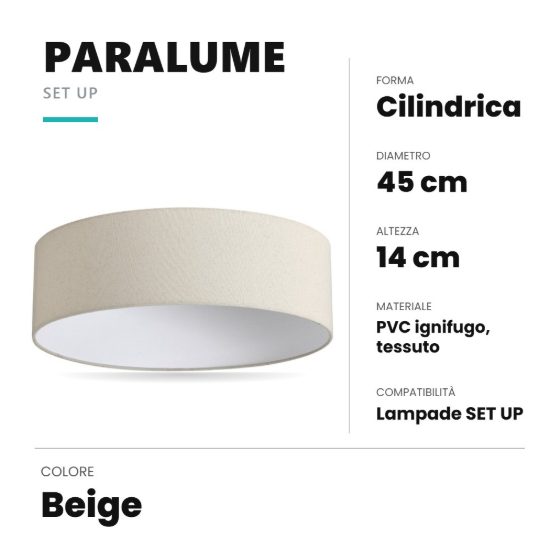 Ideal lux set up paralume cilindrico in tessuto 45x14cm beige