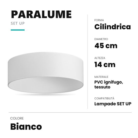 Ideal lux set up paralume cilindrico in tessuto 45x14cm bianco