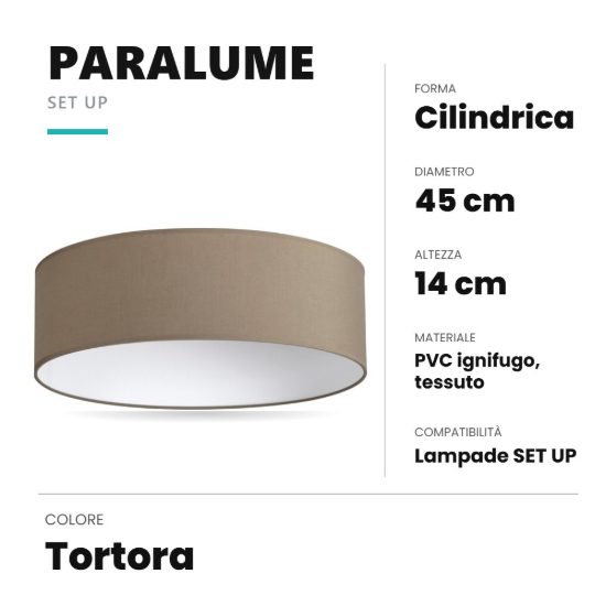 Ideal lux set up paralume cilindrico in tessuto 45x14cm tortora