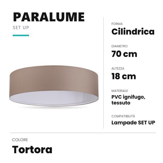 Ideal lux set up paralume cilindrico in tessuto 70x18cm tortora