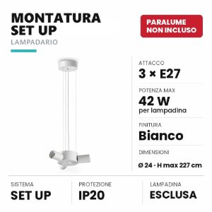 Ideal lux set up montatura per lampadario 3 luci e27 24cm bianca senza paralume
