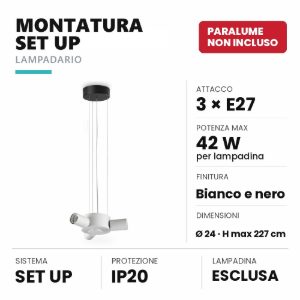 Ideal lux set up montatura per lampadario 3 luci e27 24cm bianca e nera senza paralume