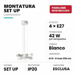 Ideal lux set up montatura per lampadario 4 luci e27 31cm bianca senza paralume