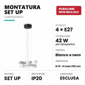 Ideal lux set up montatura per lampadario 4 luci e27 31cm bianca e nera senza paralume