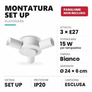 Ideal lux set up montatura per plafoniera 3 luci e27 24cm bianca senza paralume
