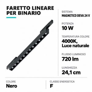Ideal lux deva accent faretto lineare per binario magnetico led 10w 4000k 24,1cm moderno nero