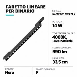 Ideal lux deva accent faretto lineare per binario magnetico led 14w 4000k 33,5cm moderno nero