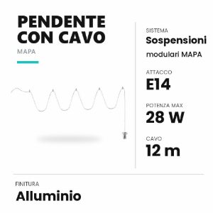 Ideal lux mapa pendente e14 cavo 12m per sospensioni modulari alluminio