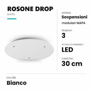 Ideal lux mapa rosone drop per 3 pendenti led 30cm bianco