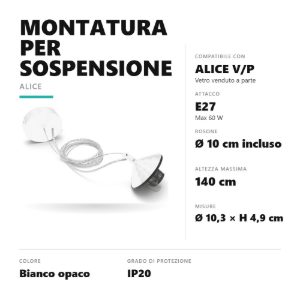 Gea luce alice montatura piccola con rosone per lampade a sospensione bianca