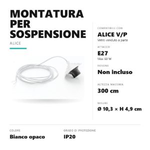 Gea luce alice montatura piccola senza rosone per lampade a sospensione bianca
