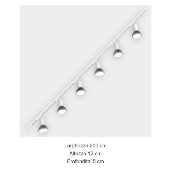 Sistema a binario 200cm monofase bianco 6 spot e27 orientabili