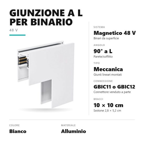 Gea luce gbigsb2 angolo parete-soffitto per binario magnetico 48v da superficie bianco