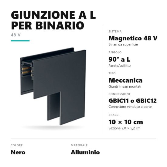 Gea luce gbigsb2 angolo parete-soffitto per binario magnetico 48v da superficie nero