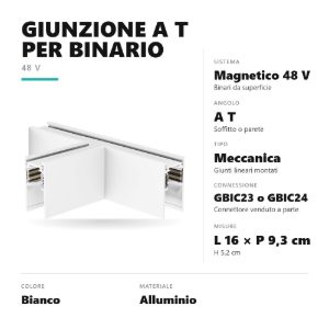 Gea luce gbigtb2 giunzione a t per binario magnetico 48v da superficie bianco