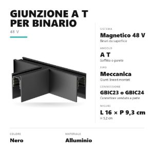 Gea luce gbigtb2 giunzione a t per binario magnetico 48v da superficie nero