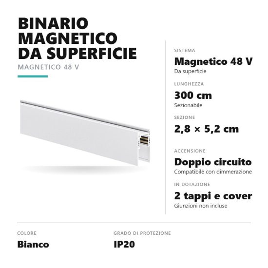 Gea luce gbin10 binario magnetico 48v da superficie 3 m bianco