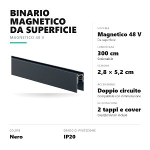Gea luce gbin10 binario magnetico 48v da superficie 3 m nero