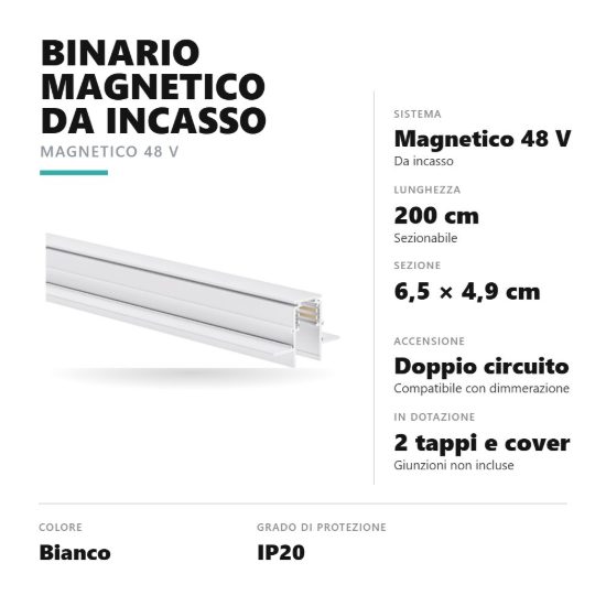 Gea luce gbin20 binario magnetico 48v da incasso 2 m bianco