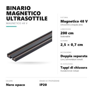Gea luce gbin30 binario magnetico 48v ultrasottile da superficie 2 m nero