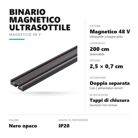 Gea luce gbin30 binario magnetico 48v ultrasottile da superficie 2 m nero