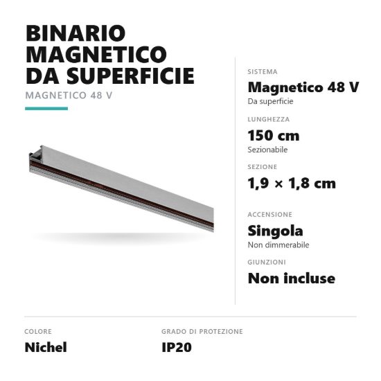 Gea luce gbin40 binario magnetico 48v da superficie 1,5 m nichel