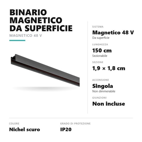 Gea luce gbin40 binario magnetico 48v da superficie 1,5 m nichel scuro