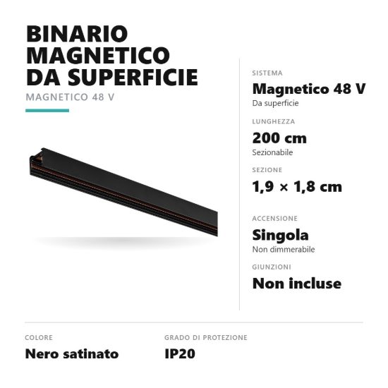 Gea luce gbin40 binario magnetico 48v da superficie 2 m nero satinato