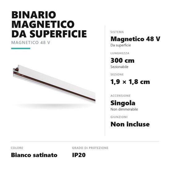 Gea luce gbin40 binario magnetico 48v da superficie 3 m bianco satinato
