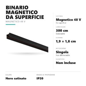 Gea luce gbin40 binario magnetico 48v da superficie 3 m nero satinato